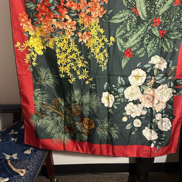 Vintage Valentino Four Seasons Floral Silk Scarf with Red Border - Picture 1 of 6